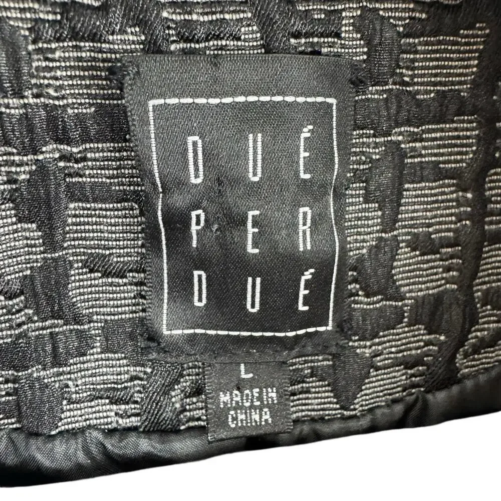 DUE PER DUE Black Gray Full Zip Lined Mock Neck‎ Tapestry Jacket Women's Size L